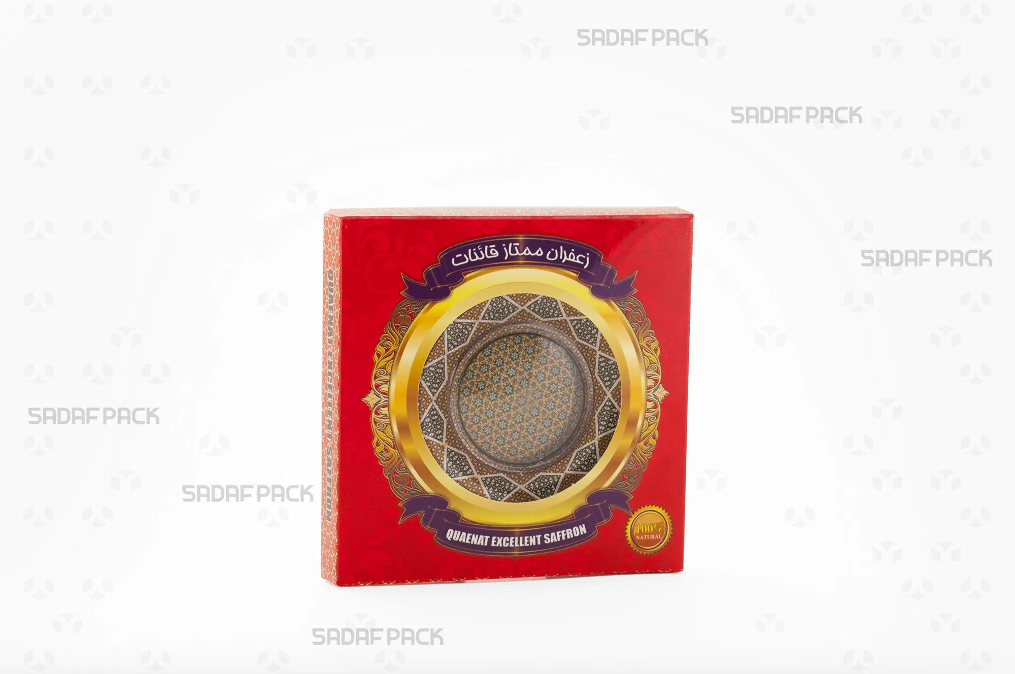 باکس مقوایی قرمز قوطی 3 گرم فلزی صدف پک با قوطی 3 گرم فلزی در داخل برای بستهبندی لوکس هدیه صادرات و سوغات مشهد