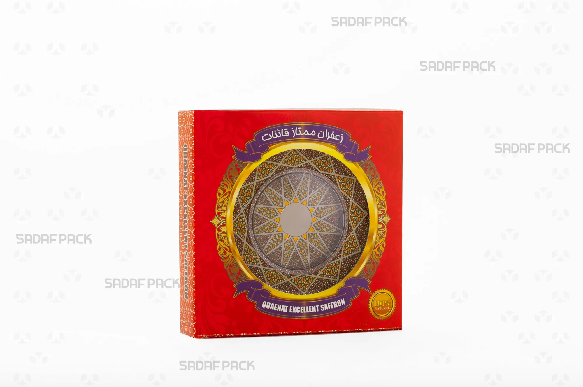 باکس مقوایی قرمز قوطی 5 گرم فلزی صدف پک با قوطی 5 گرم فلزی در داخل برای بستهبندی لوکس هدیه صادرات و سوغات مشهد