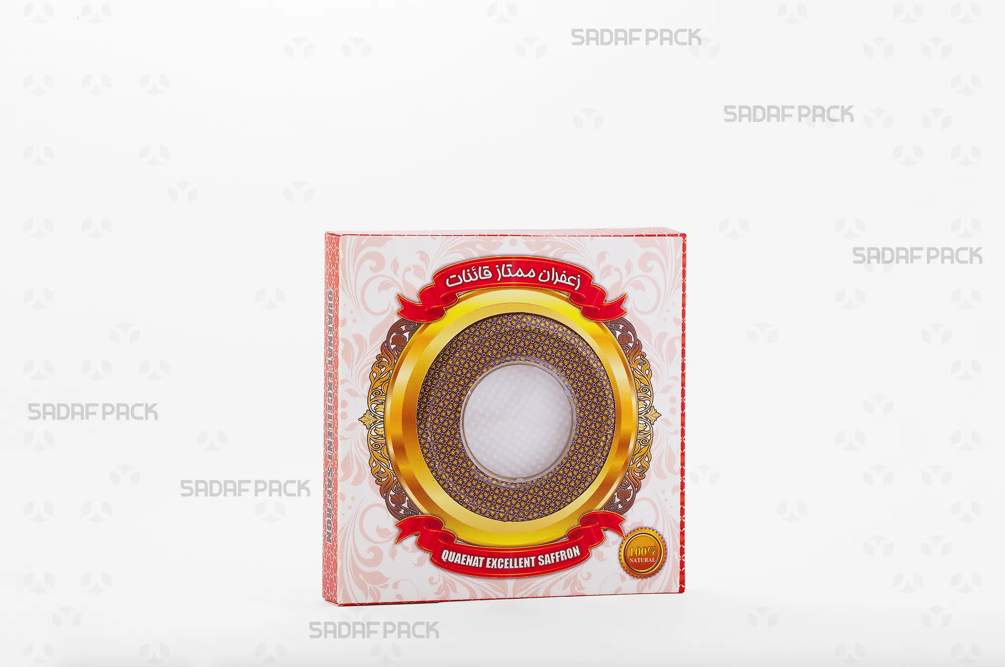 باکس مقوایی سفید قوطی 6/5 فلزی اسپانیا صدف پک با قوطی 6/5 فلزی اسپانیا در داخل برای بستهبندی لوکس هدیه صادرات و سوغات مشهد