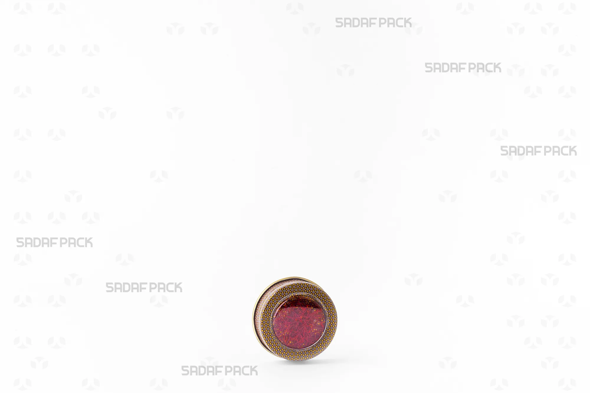 قوطی فلزی ۱ گرمی طرح خاتم قهوهای پر شده با زعفران ایرانی، ایدهآل برای صادرات