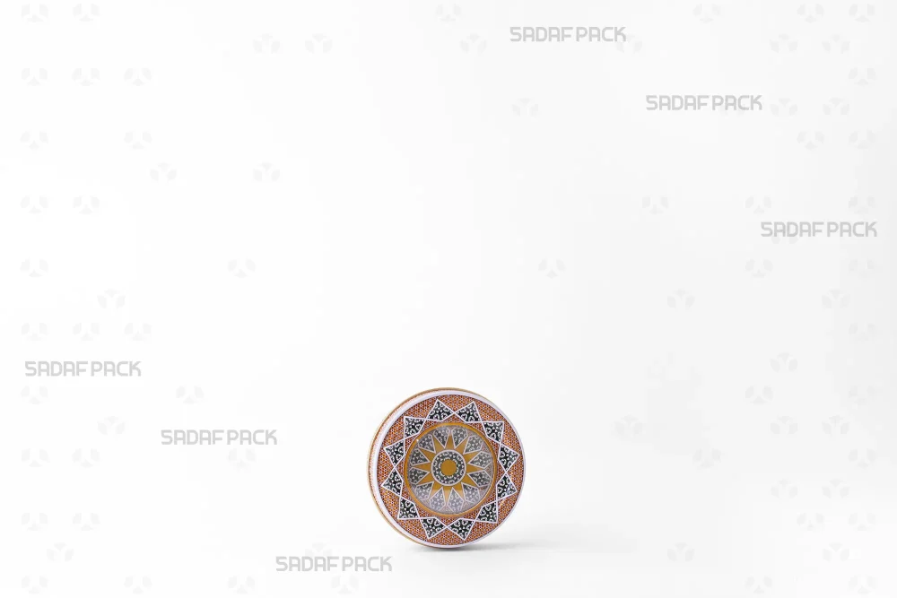 قوطی 3 گرم فلزی صدف پک از نمای سه رخ، ویژه بسته بندی زعفران صادراتی