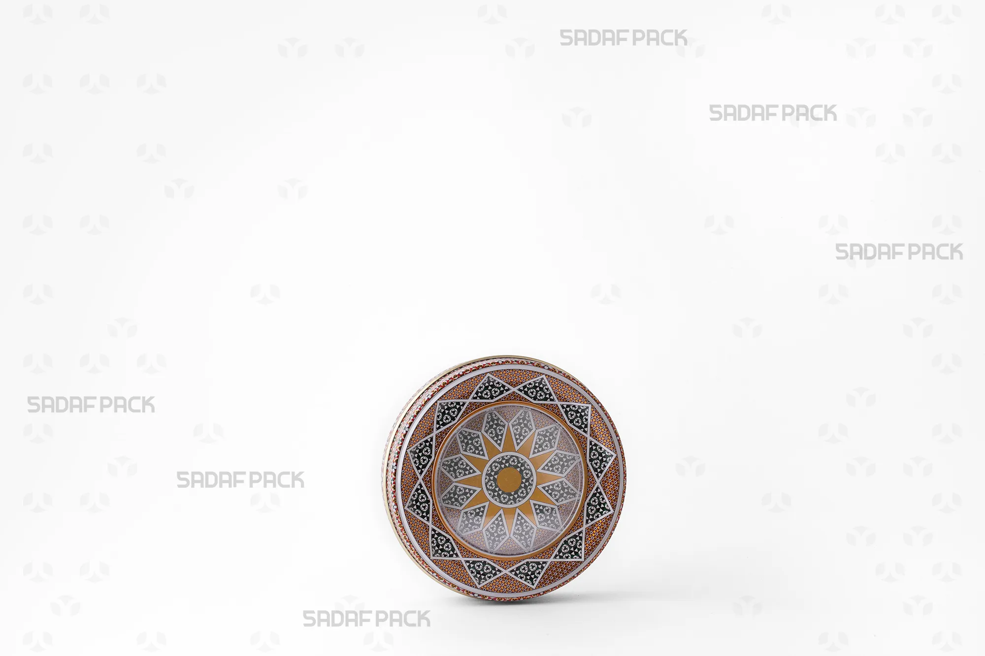 نمای سه رخ قوطی 7 گرم فلزی صدف پک برای بسته بندی زعفران