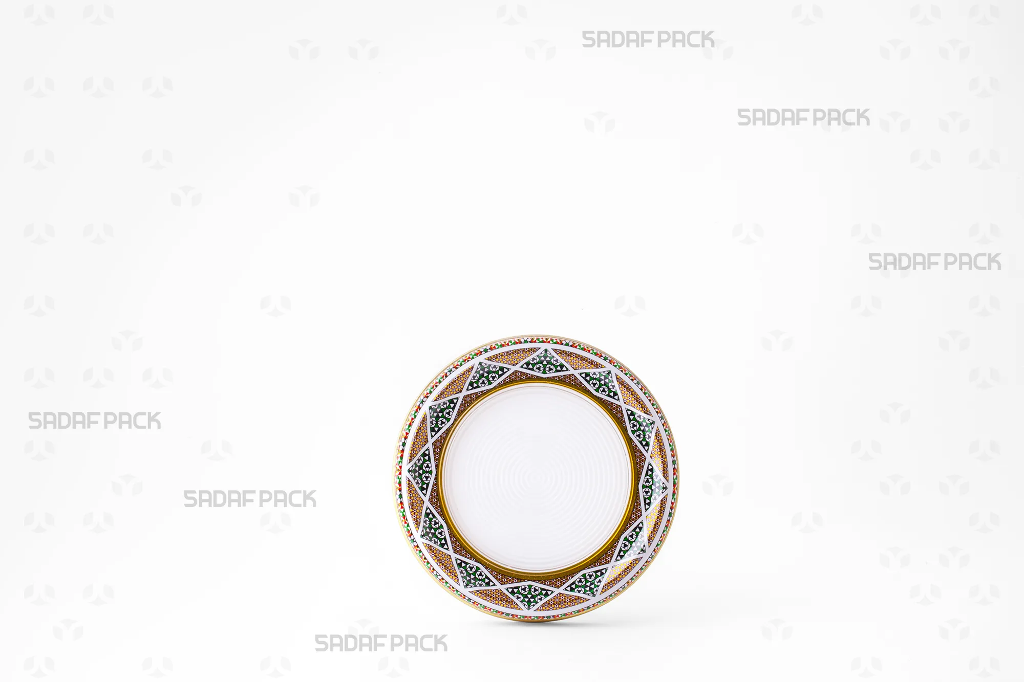 تصویر از روبرو قوطی فلزی اسپانیا با قطر 12 سانت، نمایش ساختار بدنه فلزی و کفه پلاستیکی صاف