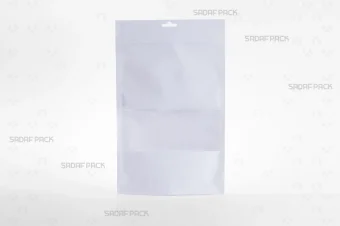 پاکت گلاسه پنجره‌دار ایستاده زیپ‌دار 25×16 سانتی‌متر صدف پک با سطح صاف قابل چاپ و لایه گلاسه لمینت شده مناسب بسته‌بندی محصولات خشک و نگهداری طولانی‌مدت