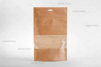 پاکت کرافت پنجره‌دار ایستاده زیپ‌دار 24×18 سانتی‌متر صدف پک با پنجره شفاف و زیپ قابل بسته شدن مجدد مناسب بسته‌بندی محصولات خشک و نگهداری طولانی‌مدت