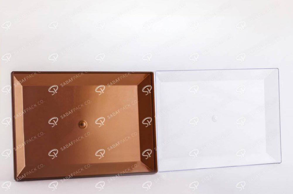 ##tt##- ظرف کریستالی مستطیل طرح دار کف طلایی 300  37886