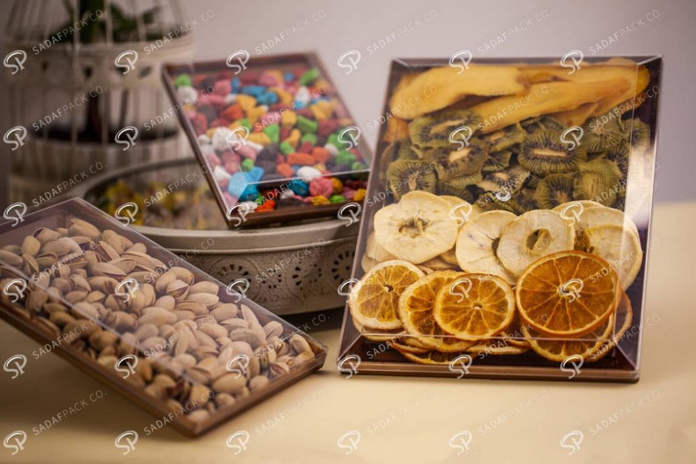 ##tt##- ظرف کریستالی مستطیل طرح دار کف طلایی 300  37908