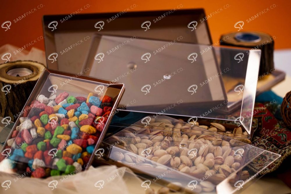 ##tt##- ظرف کریستالی مستطیل طرح دار کف طلایی 300  37910