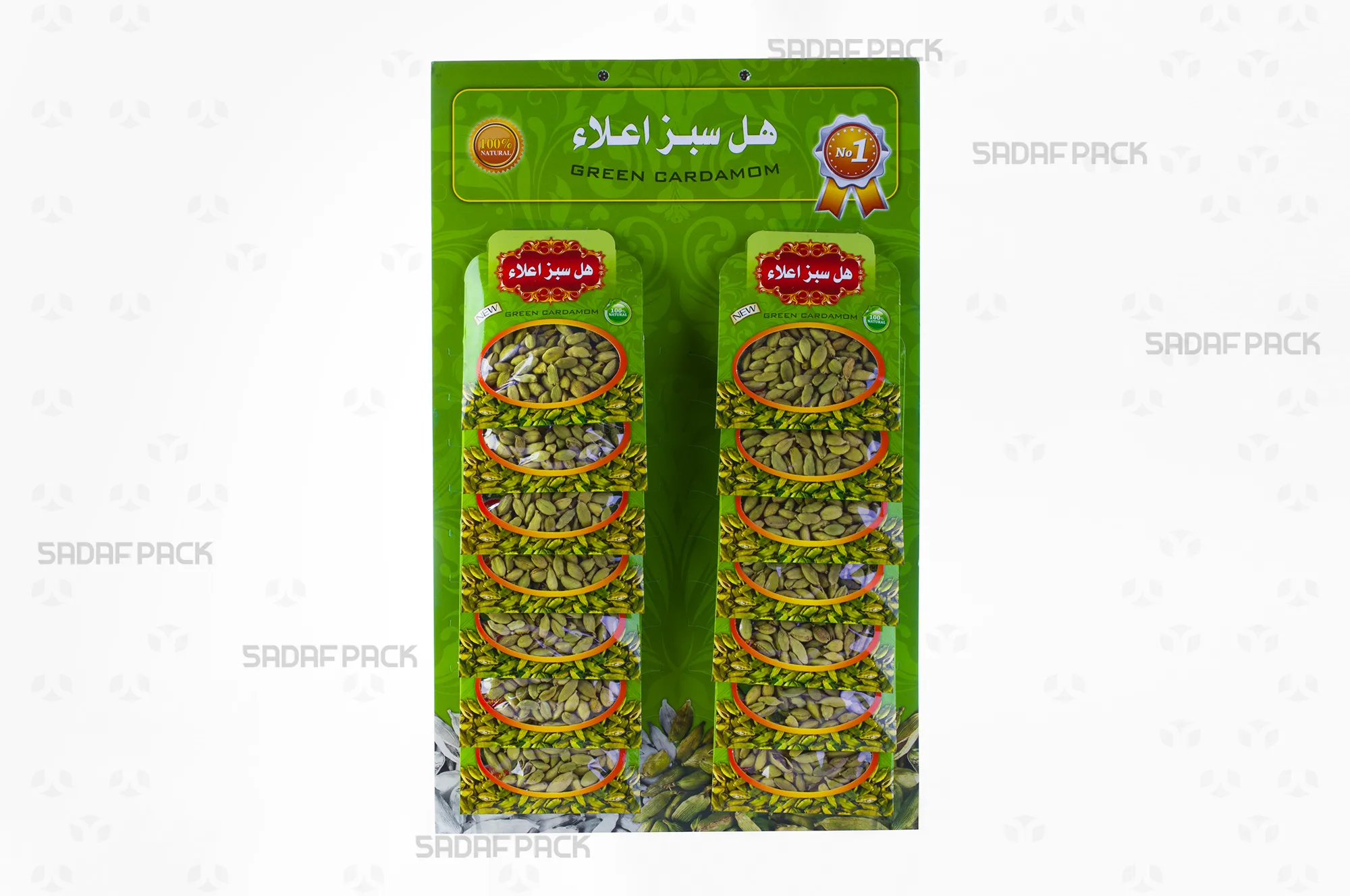 کارت آویز برش دار 43×27 سانتیمتر سبز صدف پک با پاکتهای هل سایز 11*13، 20 عددی برای نمایش و سازماندهی محصول در ویترین فروشگاه