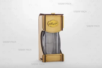 باکس چوبی آذین بزرگ مدل محرابی صدف پک با جنس MDF و حکاکی لیزری با قوطی آذین بزرگ برای بستهبندی لوکس زعفران هدیه صادرات و سوغات مشهد