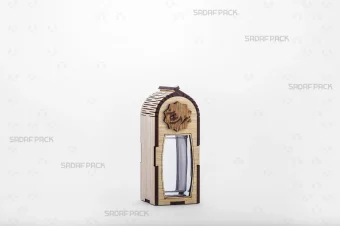 باکس چوبی آذین کوچک صدف پک با جنس MDF و حکاکی لیزری با قوطی آذین کوچک برای بستهبندی لوکس زعفران هدیه صادرات و سوغات مشهد