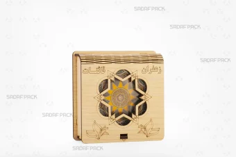 باکس چوبی فلزی صدف پک با جنس MDF و حکاکی لیزری با قوطی 3 گرم فلزی برای بسته‌بندی لوکس زعفران هدیه صادرات و سوغات مشهد