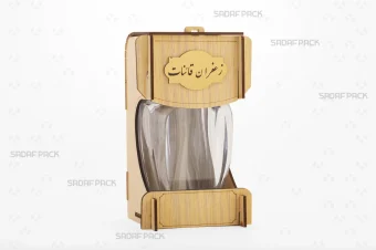باکس چوبی گوهر لارج صدف پک با جنس MDF و حکاکی لیزری با قوطی گوهر لارج برای بسته‌بندی لوکس زعفران هدیه صادرات و سوغات مشهد