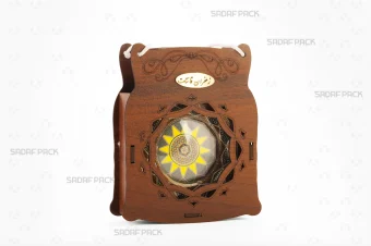 باکس چوبی حکاکی کادویی صدف پک با جنس MDF و حکاکی لیزری با قوطی 5 گرم فلزی برای بستهبندی لوکس زعفران هدیه صادرات و سوغات مشهد