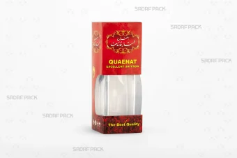 باکس مقوایی قرمز قوطی کریستالی آذین بزرگ صدف پک با پنجره شفاف و قوطی کریستالی آذین بزرگ برای بسته‌بندی زعفران هدیه صادرات و سوغات