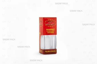 باکس مقوایی قرمز قوطی کریستالی آذین متوسط صدف پک با پنجره شفاف و قوطی کریستالی آذین متوسط برای بسته‌بندی زعفران هدیه صادرات و سوغات