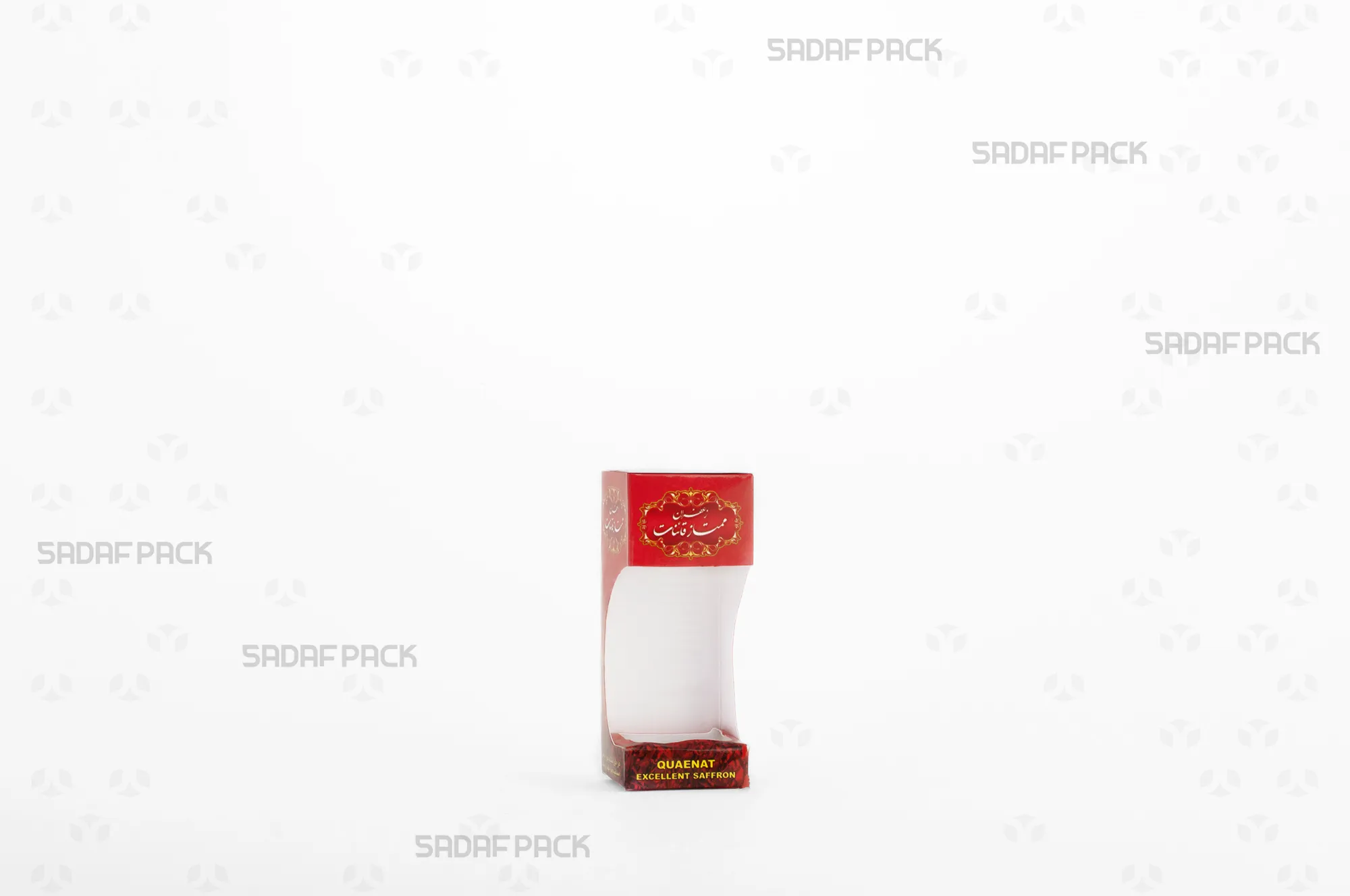 باکس مقوایی قرمز قوطی کریستالی گوهر نقلی صدف پک با پنجره شفاف مناسب بستهبندی زعفران برای هدیه و صادرات