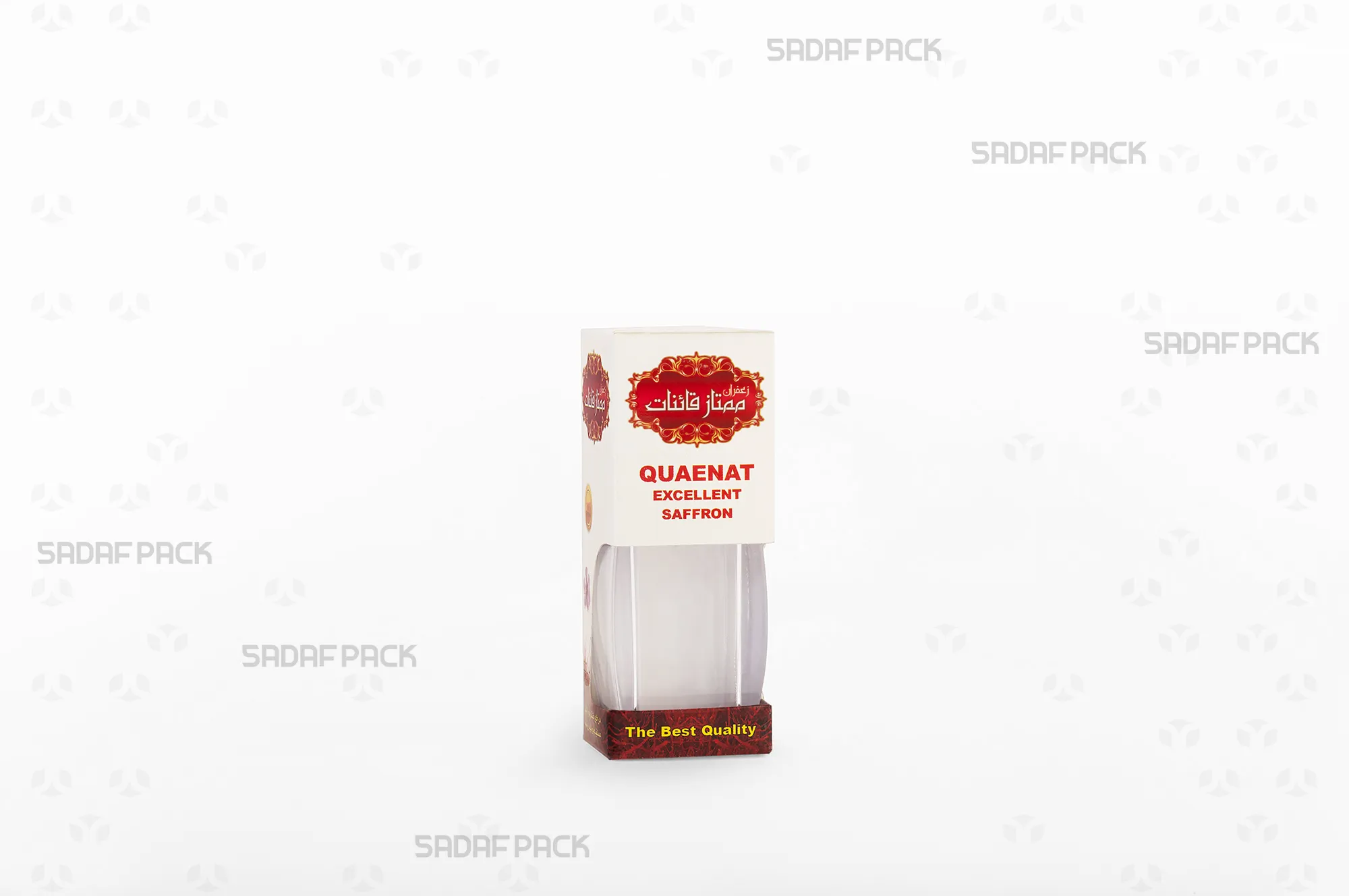 باکس مقوایی سفید قوطی کریستالی آذین کوچک صدف پک با پنجره شفاف و قوطی کریستالی آذین کوچک برای بستهبندی زعفران هدیه صادرات و سوغات