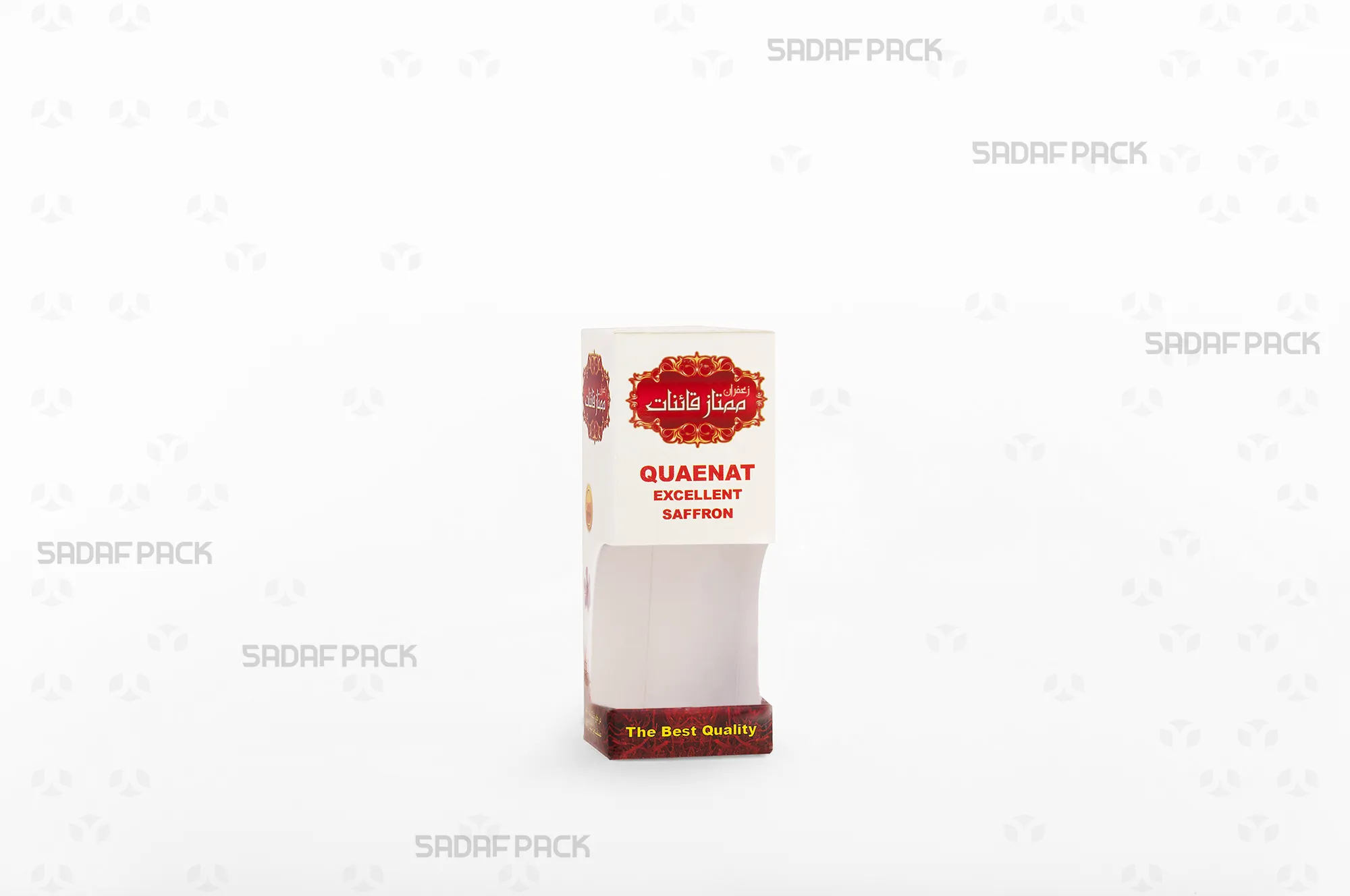 باکس مقوایی سفید قوطی کریستالی آذین کوچک صدف پک با پنجره شفاف مناسب بستهبندی زعفران برای هدیه و صادرات