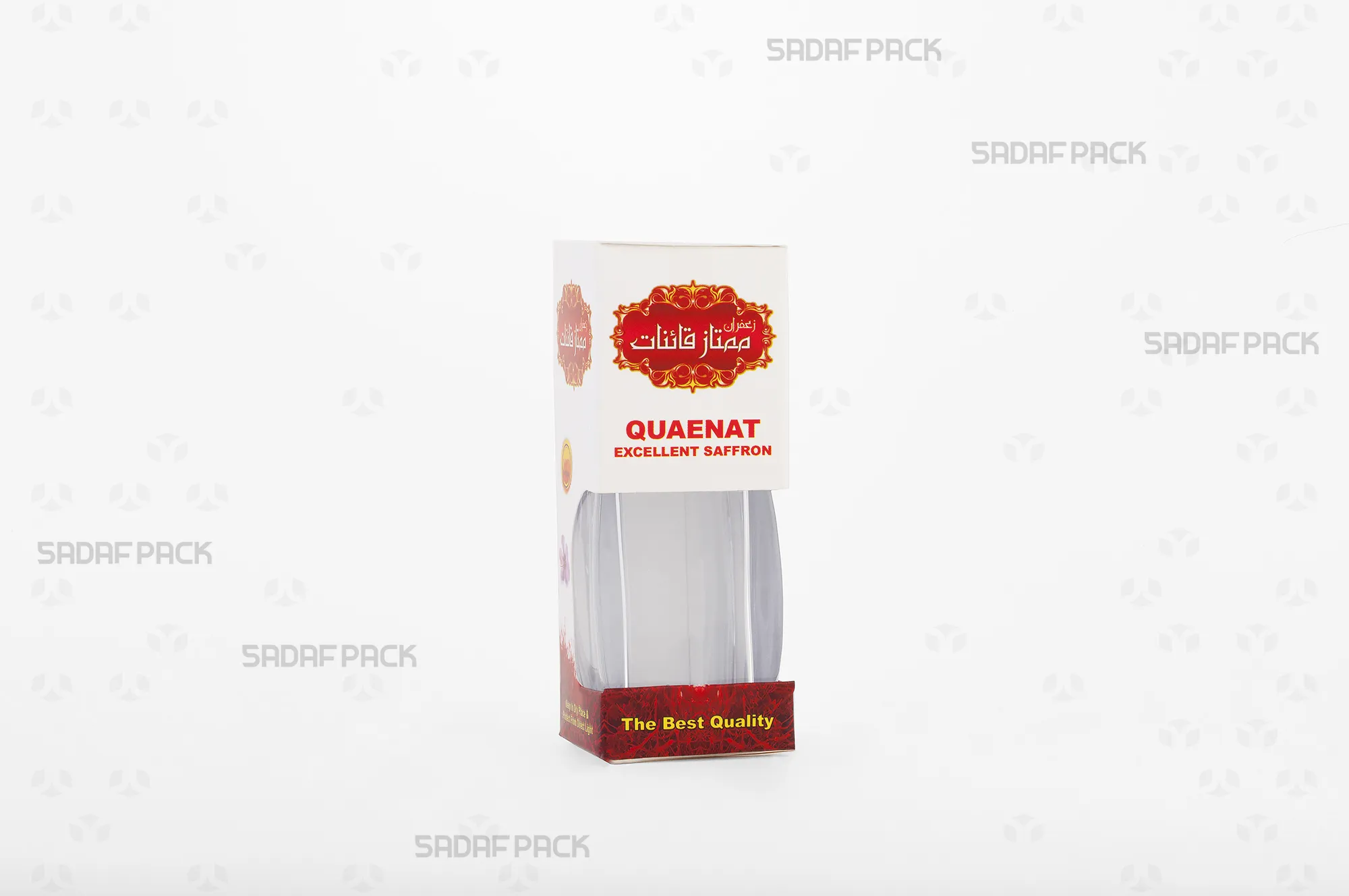 باکس مقوایی سفید قوطی کریستالی آذین متوسط صدف پک با پنجره شفاف و قوطی کریستالی آذین متوسط برای بستهبندی زعفران هدیه صادرات و سوغات