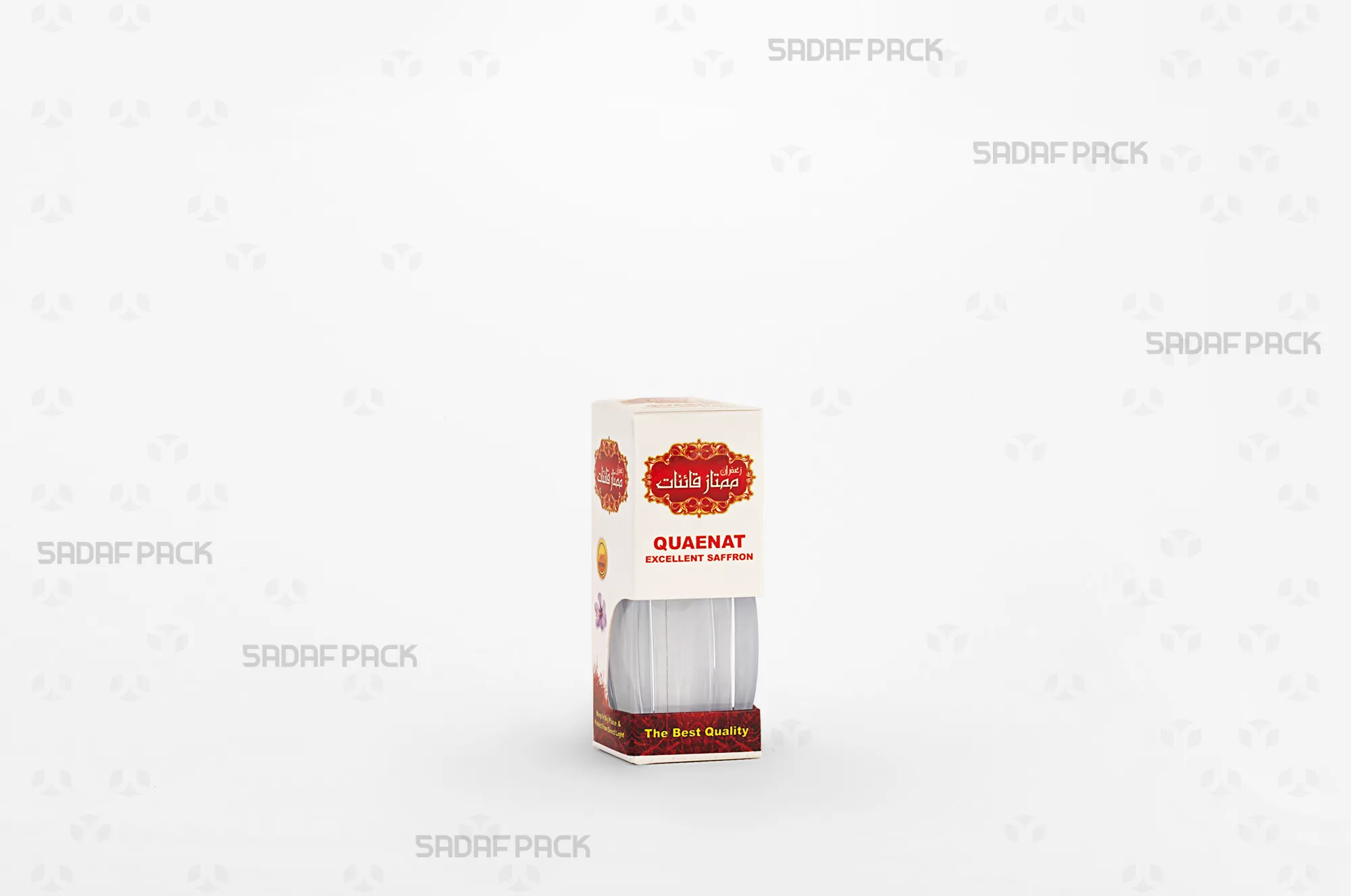 باکس مقوایی سفید قوطی کریستالی آذین نقلی صدف پک با پنجره شفاف و قوطی کریستالی آذین نقلی برای بستهبندی زعفران هدیه صادرات و سوغات