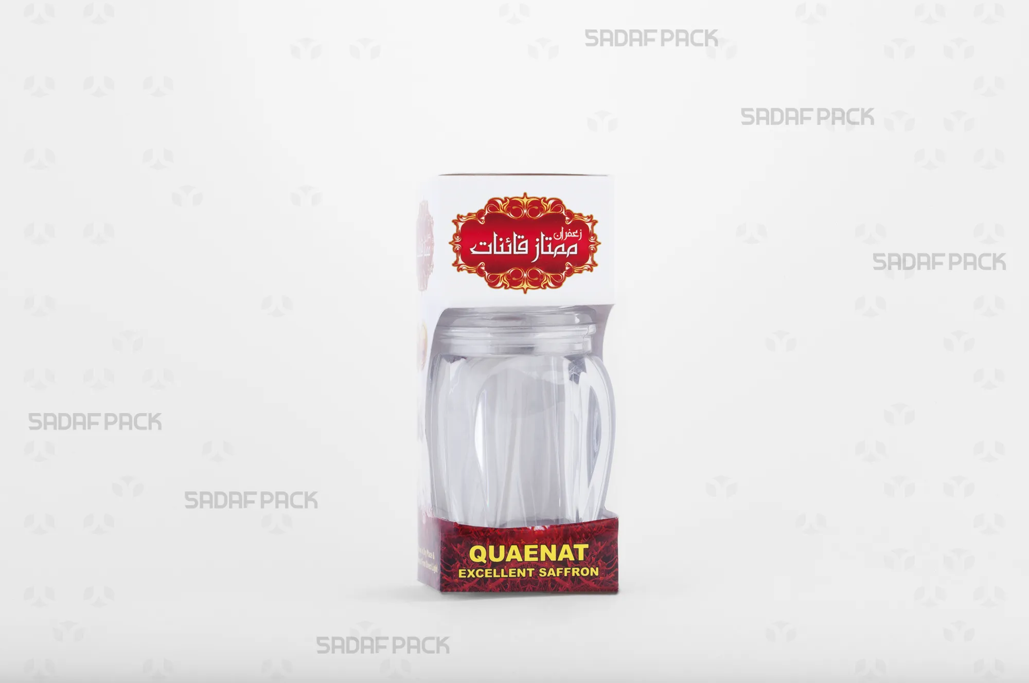 باکس مقوایی سفید قوطی کریستالی گوهر بزرگ صدف پک با پنجره شفاف و قوطی کریستالی گوهر بزرگ برای بستهبندی زعفران هدیه صادرات و سوغات