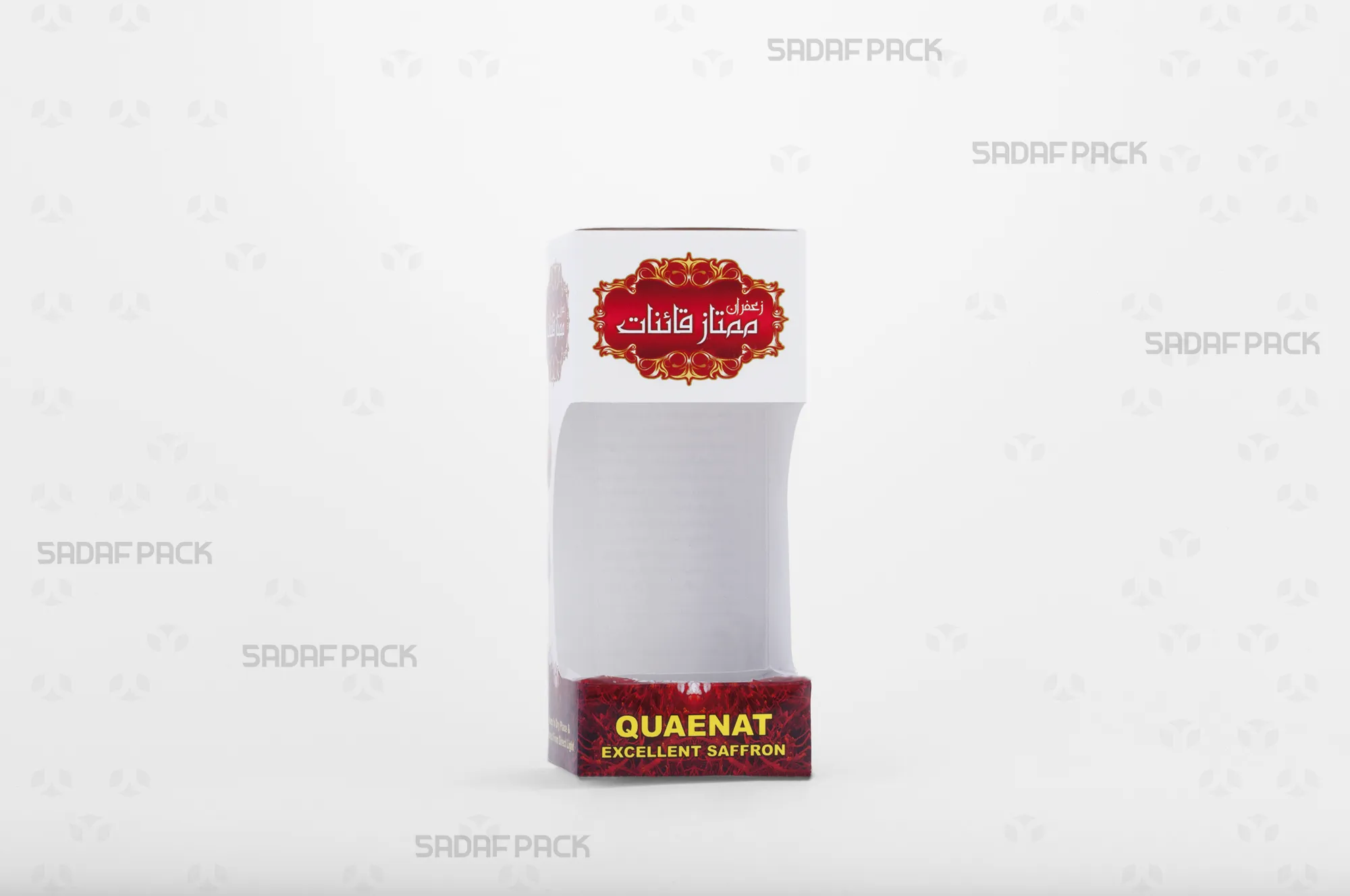 باکس مقوایی سفید قوطی کریستالی گوهر بزرگ صدف پک با پنجره شفاف مناسب بستهبندی زعفران برای هدیه و صادرات