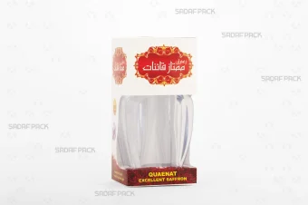 باکس مقوایی سفید قوطی کریستالی گوهر لارج صدف پک با پنجره شفاف و قوطی کریستالی گوهر لارج برای بسته‌بندی زعفران هدیه صادرات و سوغات