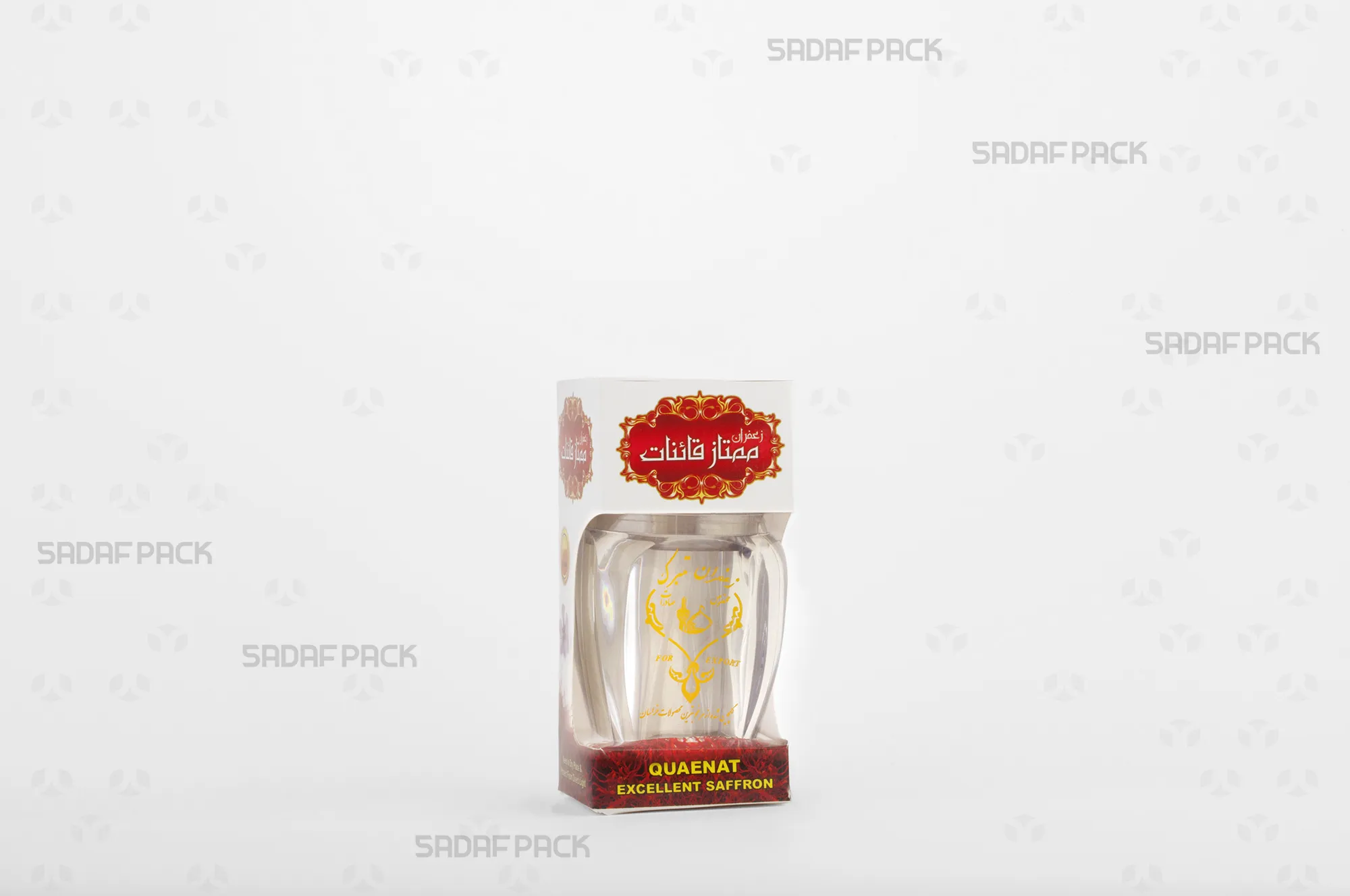 باکس مقوایی سفید قوطی کریستالی گوهر متوسط صدف پک با پنجره شفاف و قوطی کریستالی گوهر متوسط برای بستهبندی زعفران هدیه صادرات و سوغات