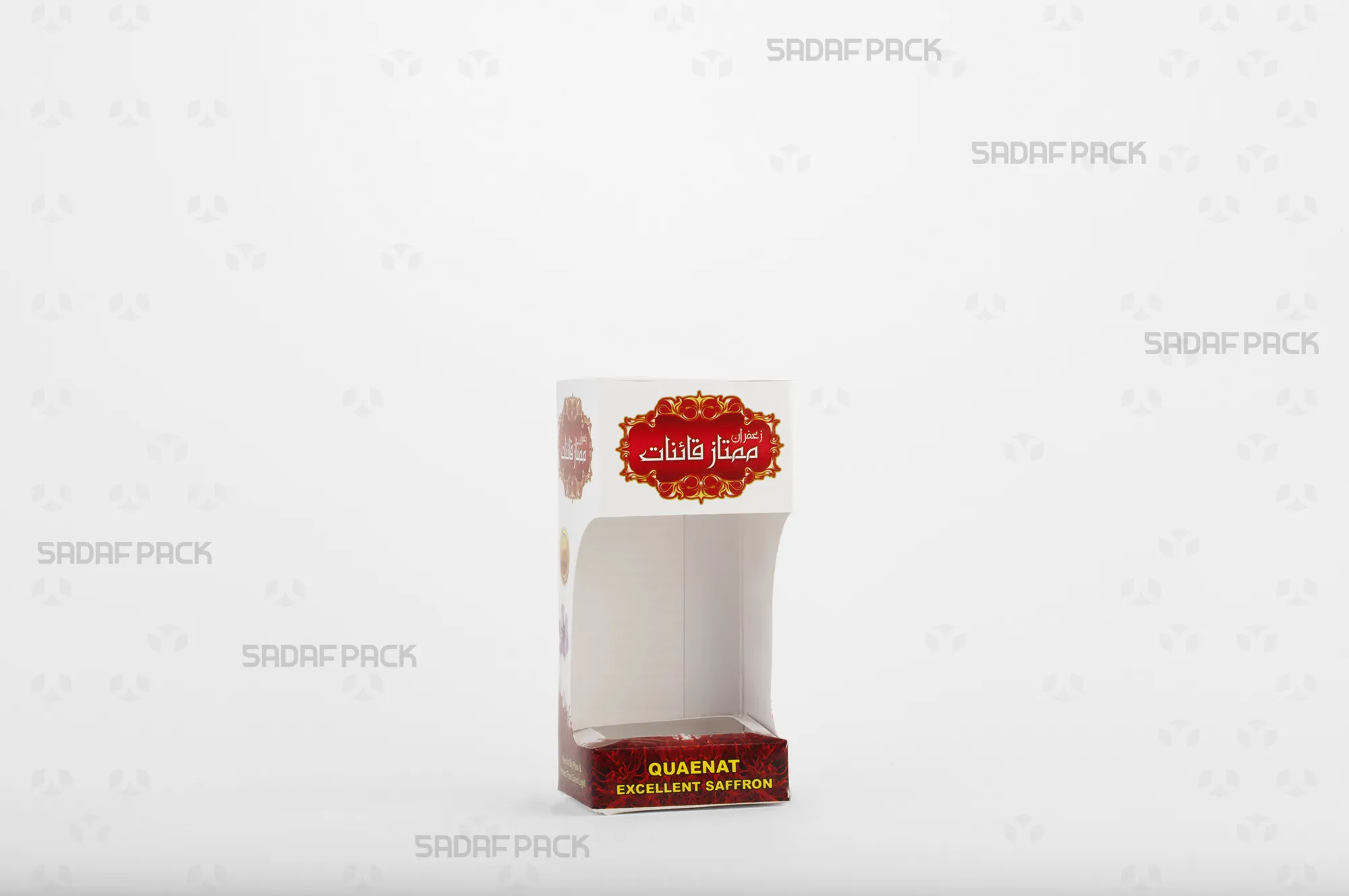 باکس مقوایی سفید قوطی کریستالی گوهر متوسط صدف پک با پنجره شفاف مناسب بستهبندی زعفران برای هدیه و صادرات