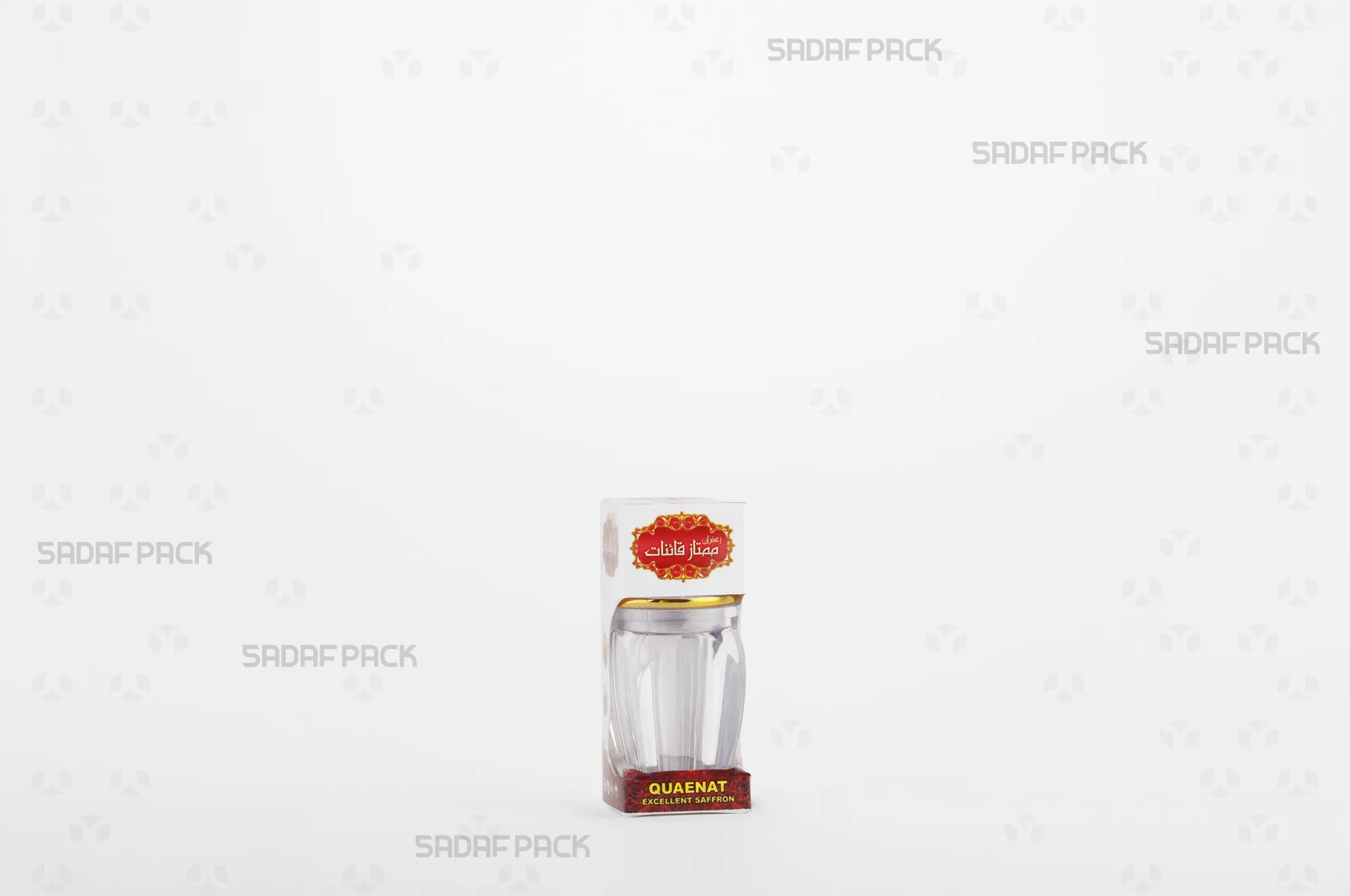 باکس مقوایی قرمز قوطی کریستالی گوهر نقلی صدف پک با پنجره شفاف و قوطی کریستالی گوهر نقلی برای بستهبندی زعفران هدیه صادرات و سوغات