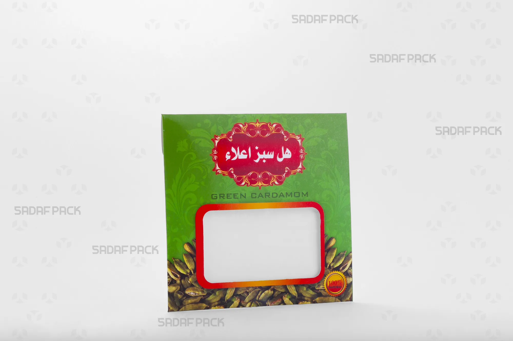 پاکت هل 11*11 سبز طرح قدیم صدف پک خالی برای بستهبندی اقتصادی هل