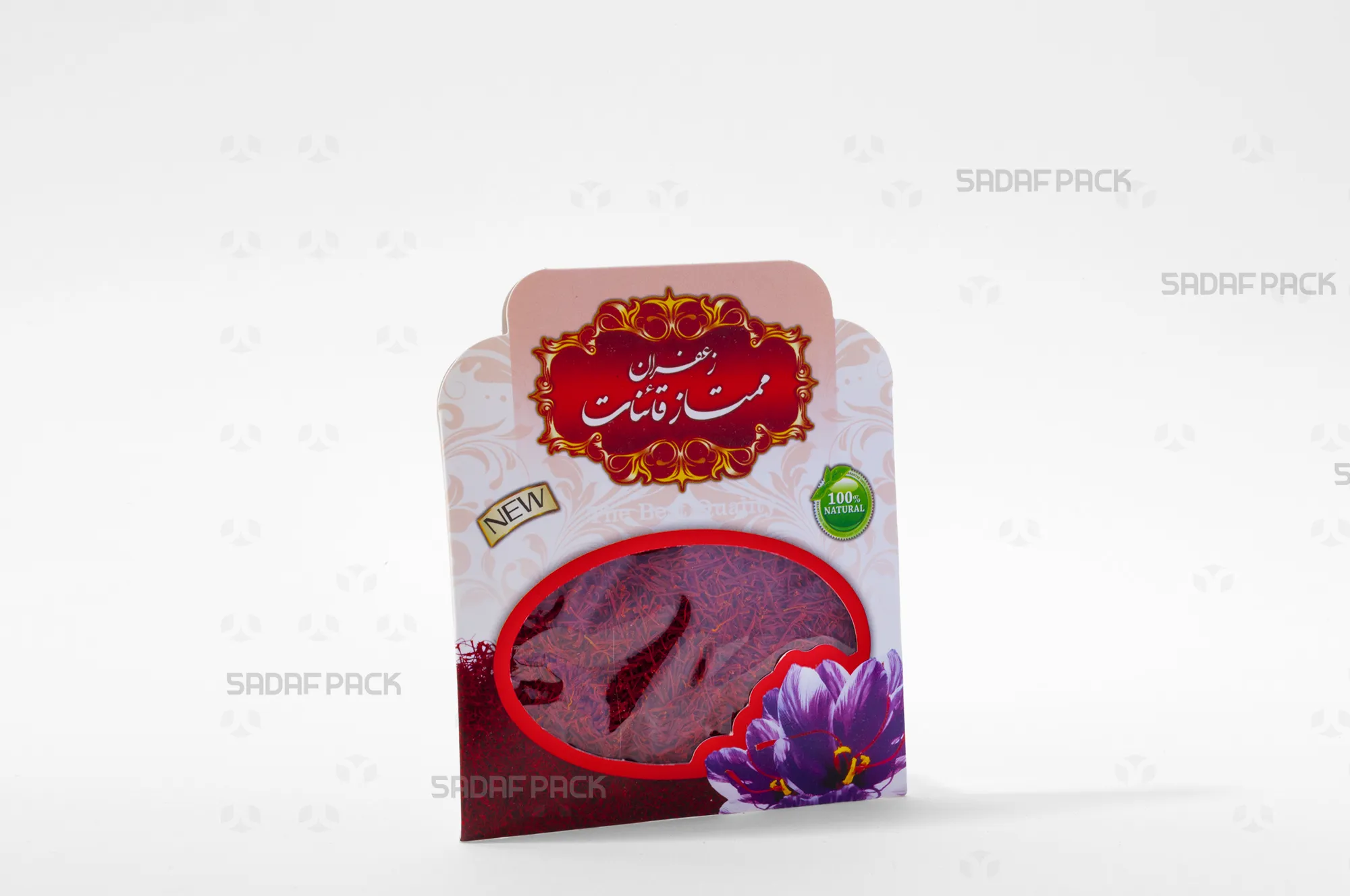 پاکت 11*10 سفید طرح جدید صدف پک پر از زعفران برای بستهبندی نیم مثقال زعفران سرگل