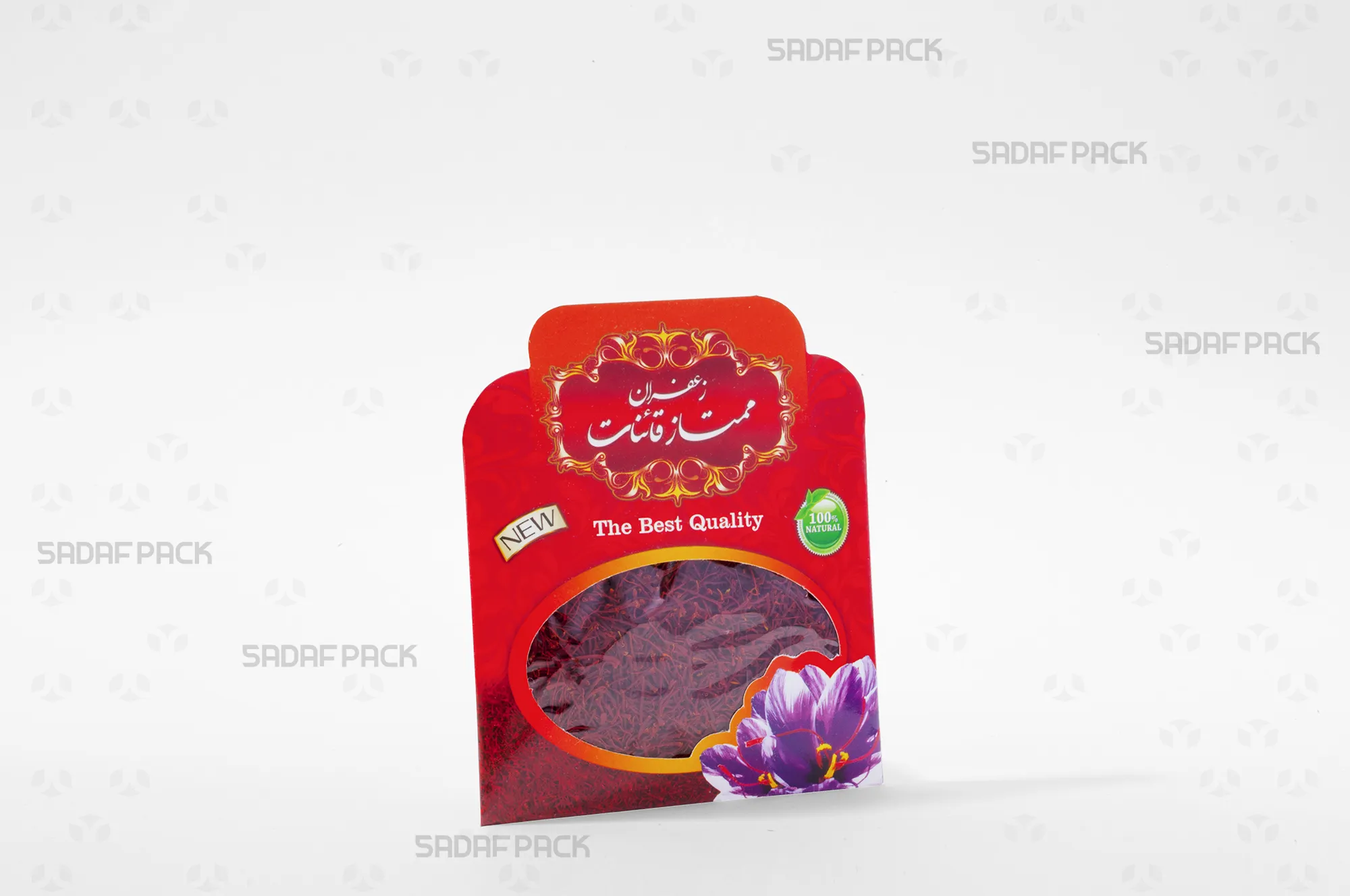 پاکت 10*9 قرمز طرح جدید صدف پک پر از زعفران برای بستهبندی یک گرم و نمایش در ویترین