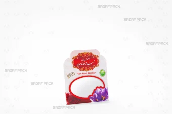 پاکت کاغذی 8*9 سفید طرح جدید صدف پک خالی با پنجره بیضی و طرح تاج‌دار مناسب بسته‌بندی اقتصادی زعفران