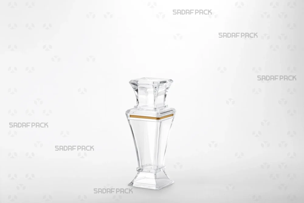 ظرف کریستالی ایستاده برلیان کوچک صدف پک از نمای سه رخ، مناسب برای نمایش و بسته‌بندی زعفران صادراتی