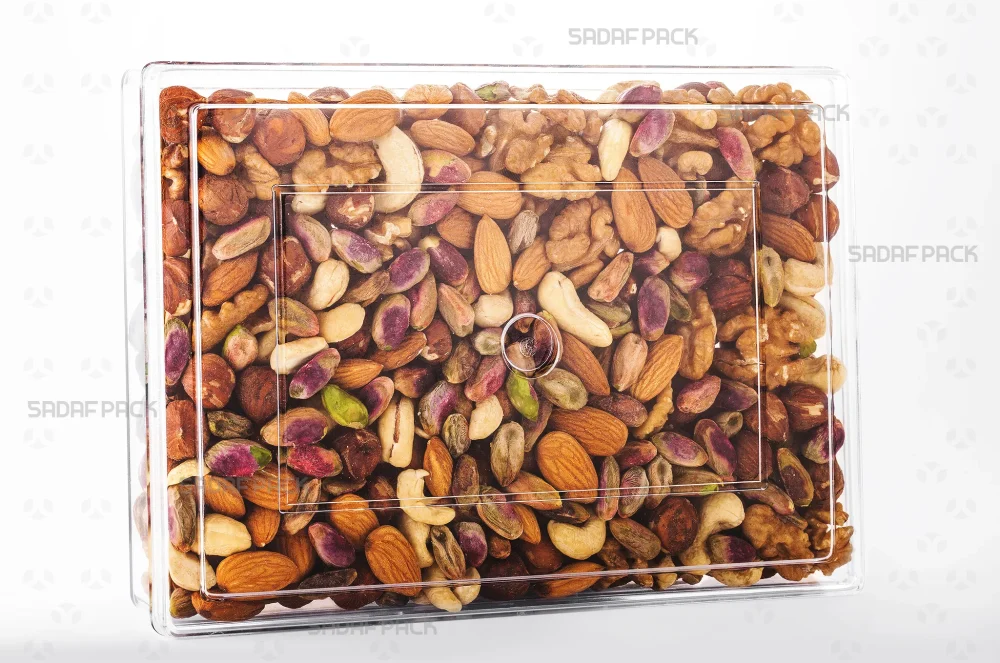 ظرف کریستالی مستطیل 400 پر شده با آجیل صادراتی 