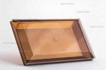 ظرف کریستالی مستطیل 300 طلایی صدف پک از زاویه سه رخ برای نمایش طراحی و حجم داخلی