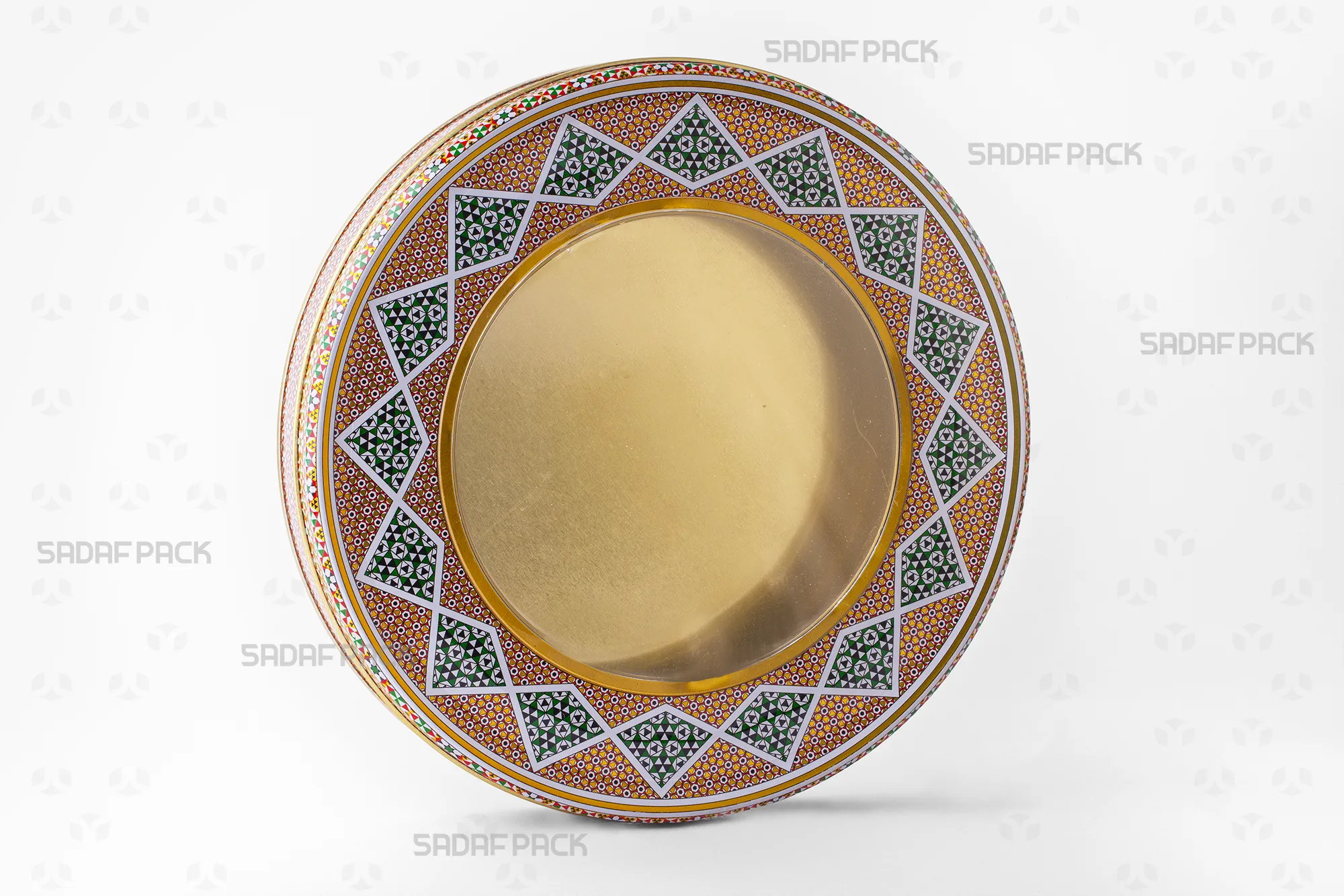 قوطی فلزی گرد صدف پک با قطر 23 و ارتفاع 3 سانتیمتر، مناسب برای بستهبندی شیرینی و خشکبار صادراتی